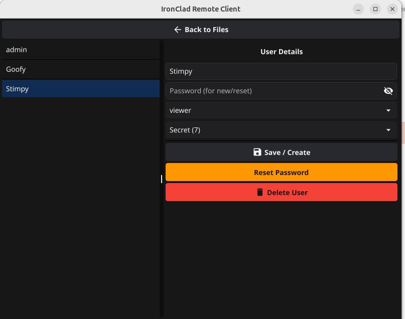 IronClad Vault record table screenshot