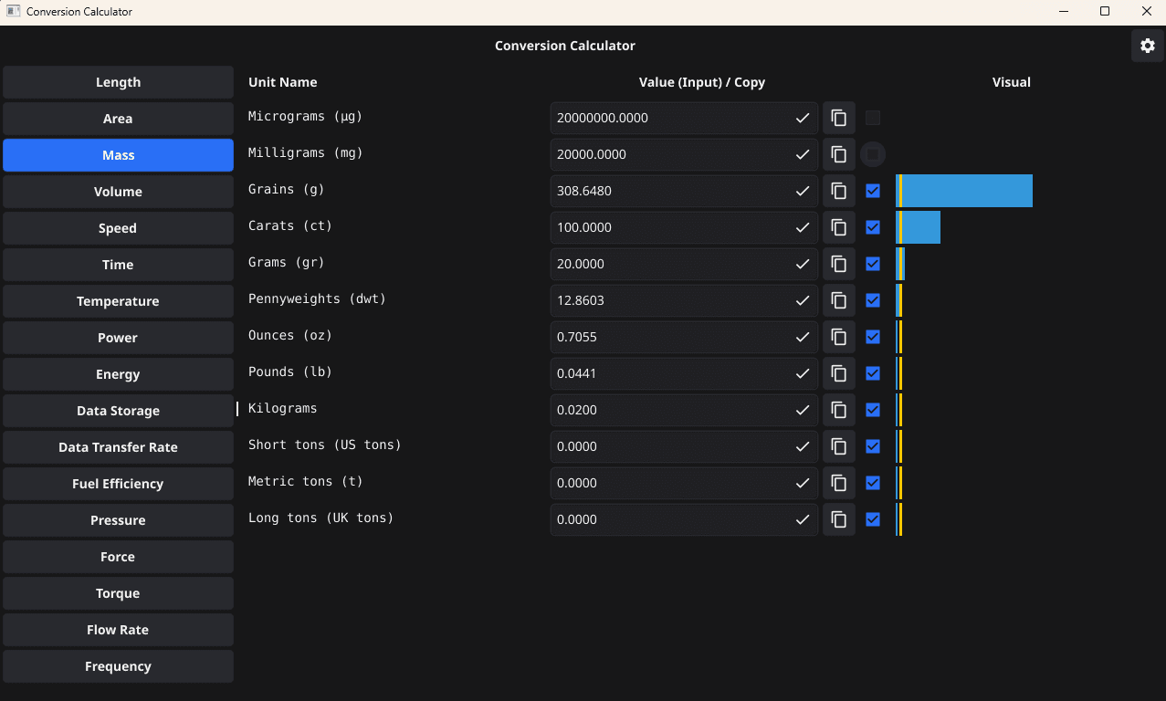 Included Conversion Calculator unit conversion interface